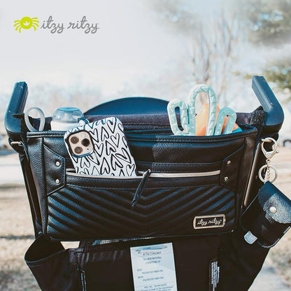 Itzy Ritzy Adjustable Stroller Caddy and Organizer Bag Featuring Front Zippered Pocket, 2 Built-In Interior Pockets & Adjustable Straps to Fit Nearly Any Stroller (Coffee and Cream)