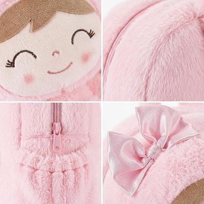 Gloveleya Toddler Backpack Plush Bag with Soft Pink Rabbit Doll Detachable Design 11inches Gift for Baby Girl 2+...
