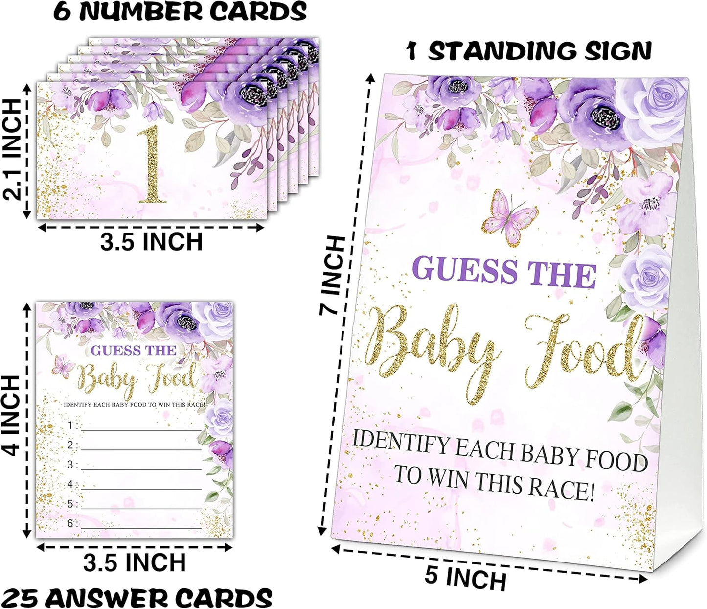 Guess the Baby Food Party Games, Baby Shower Game Set, 1 Standing Sign + 25 Answer Cards + 6 Number Cards, Boho Wild West Gender Reveal Party Decoration Supplies -B05