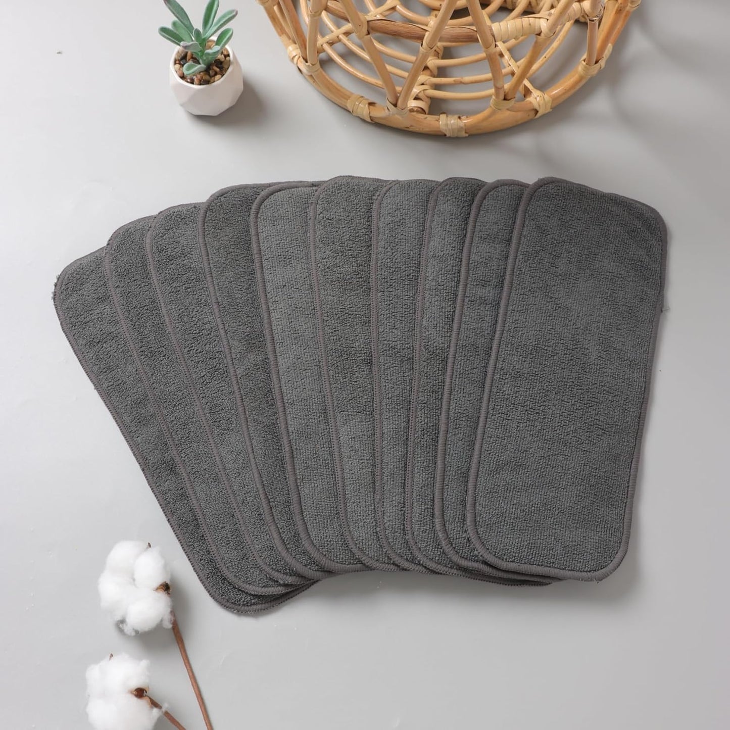 10pcs Reusable Soft 3 Layers Inserts for Baby Cloth Diaper,High Absorbing Washable Liners (10pcs-Grey Inserts)