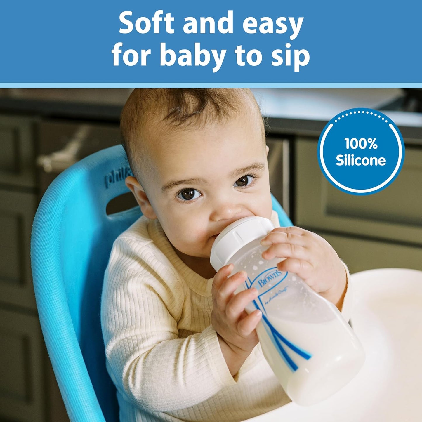 Dr. Brown’s Natural Flow® Level 2 Wide-Neck Baby Bottle Silicone Nipple, Medium Flow, 3m+, 100% Silicone Bottle Nipple, 6 Pack