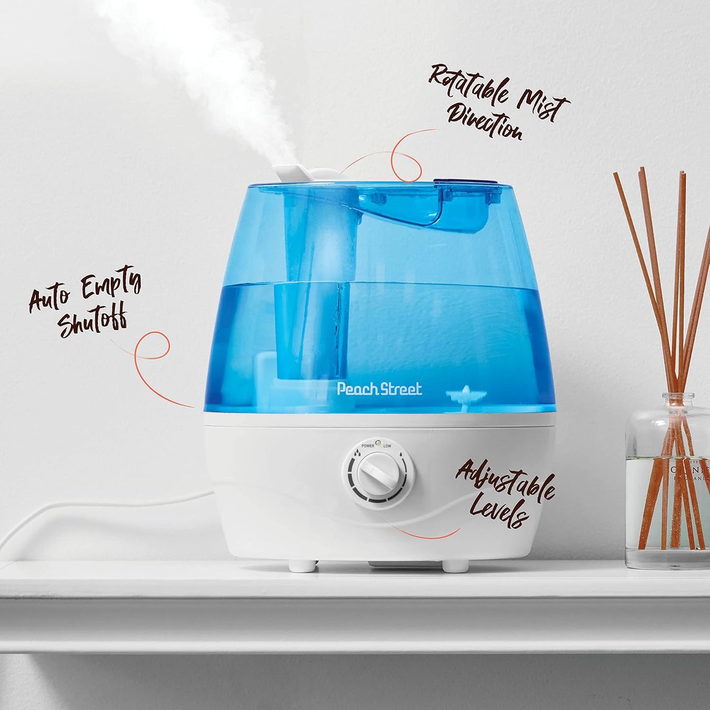Cool Mist Humidifier - 2.2L Water Tank, for Bedroom, Baby, Quiet Ultrasonic Air Vaporizer, Adjustable Mist Level, 360 Nozzle Rotation, Auto-Shut Off, Large Area Humidifiers Easy Fill and Clean (Grey)