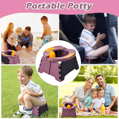 Portable Potty Chair for Toddlers with Splash-Proof Design, Foldable Travel Potty with Bag & 30 Refills - Kids Toilet for Car, Camping, Indoor - Easy Clean Baby Potty Training Seat(Red-blue)