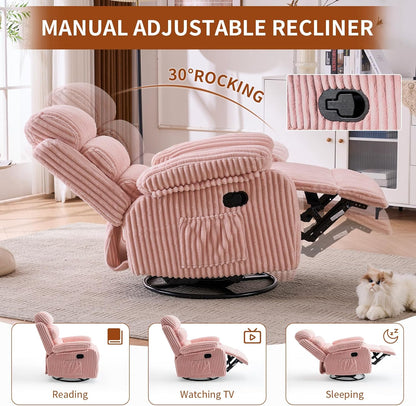 Adult 360° Rocking Recliner Chair，Nursery Rocker Reclining Chair with Side Pocket, a Comfy upholstered Single Sofa Armchair. Suitable for Living Room, Bedroom Nursing use, Velvet Fabric in Beige
