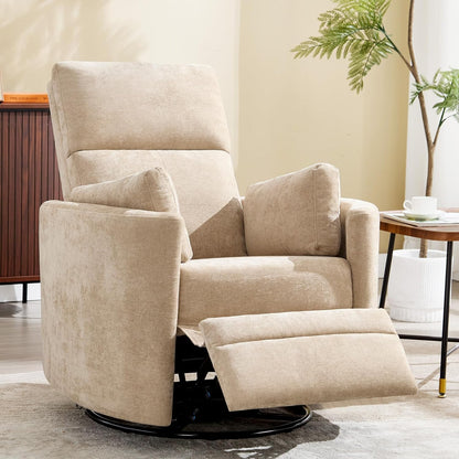 Power Recliner,Nursery Swivel Glider Rocking Chair with USB Port,Upholstered Adult Electric Recliner Rocking Chair with 2 Pillows for Living Room Bedroom (Beige Corduroy, Power-Driven)