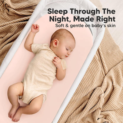 2-Pack Organic Bassinet Sheets for Girls, Boys - 100% Cotton Bassinet Mattress Sheets Compatible with Halo Bassinest Swivel Sleeper, Graco, Baby Delight, Chicco, Unisex Fitted Bassinet Sheets (Elly)