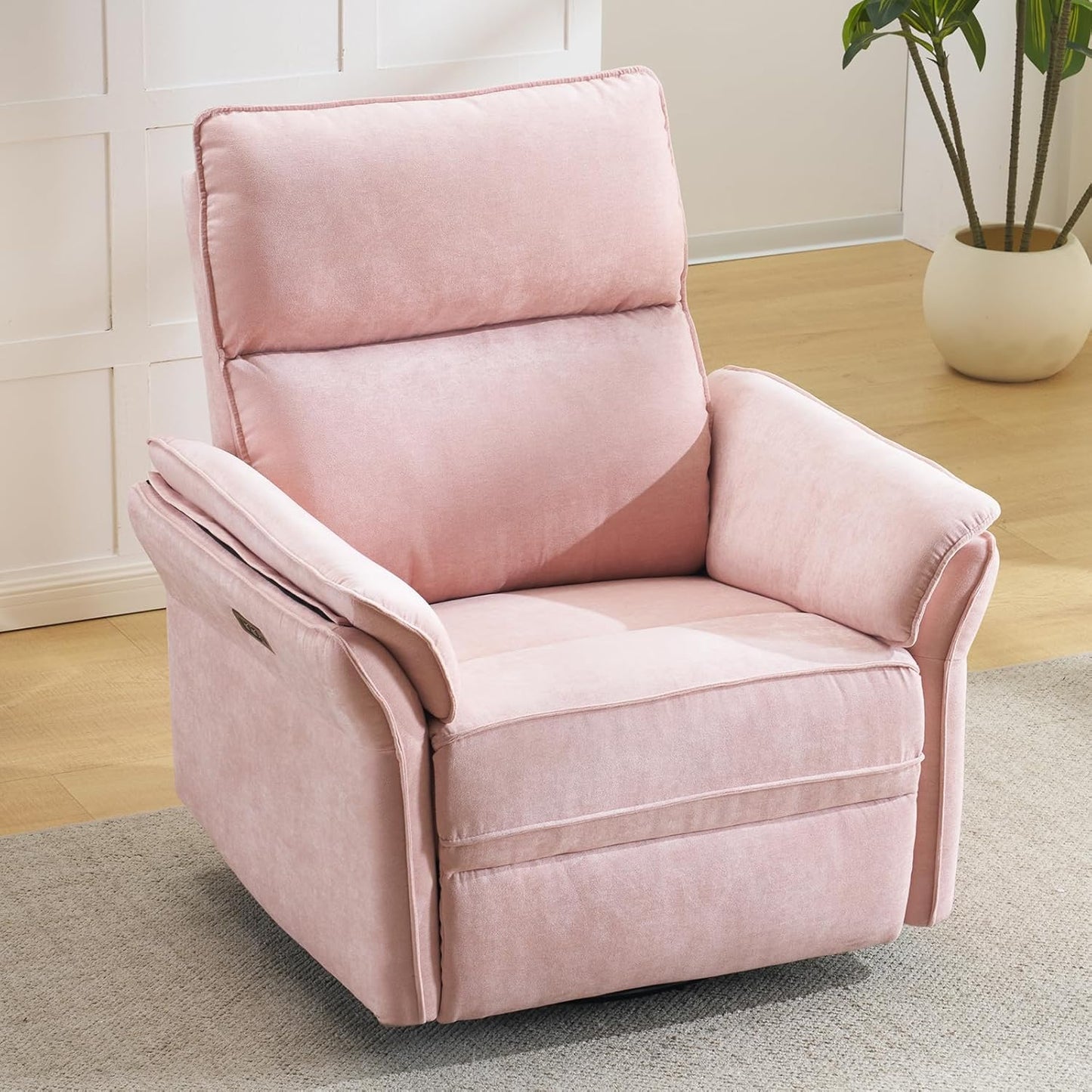 Oversized Swivel Rocker Recliner with Adjustable Headrest, Rocking Chair Nursery with Overstuffed Armrest, Manual Rocker Recliner Nursery Chair for Living Room, White