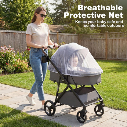 BABY JOY 2 in 1 Baby Stroller, High Landscape Convertible Bassinet Stroller with Reversible Seat, Net, Adjustable Canopy, Cup Holder, Foldable Pushchair Pram Stroller for Newborn Toddlers (Gray)