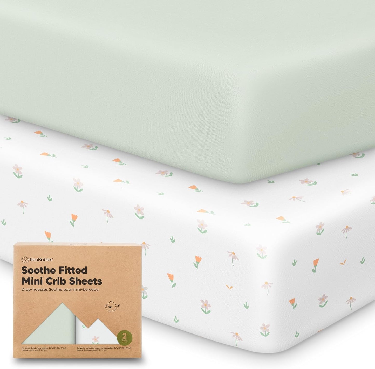 2-Pack Mini Crib Sheets Fitted - 38x26 Pack N Play Sheets for Pack and Play Mattress, Organic Cotton, Soft & Breathable Playard Bedding, Neutral Mini Toddler Bed Cover for Boys, Girls (Dragon Tale)