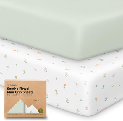 2-Pack Mini Crib Sheets Fitted - 38x26 Pack N Play Sheets for Pack and Play Mattress, Organic Cotton, Soft & Breathable Playard Bedding, Neutral Mini Toddler Bed Cover for Boys, Girls (Dragon Tale)