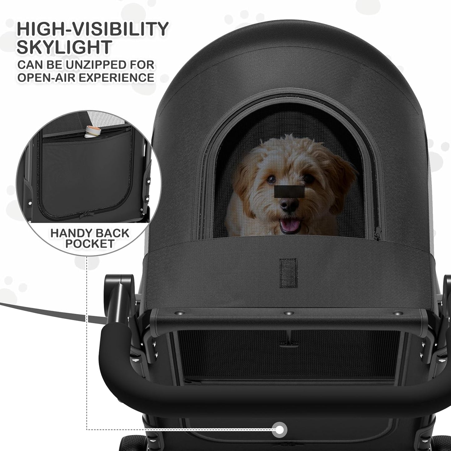 MoNiBloom Large Pet Stroller with Anti-Slip Ramp, Heavy Duty Dog Stroller Up to 99lb, Safe & Gentle Mobility Aid, All-Terrain Wheels, Idea for Injured, Disabled, & Senior Dog