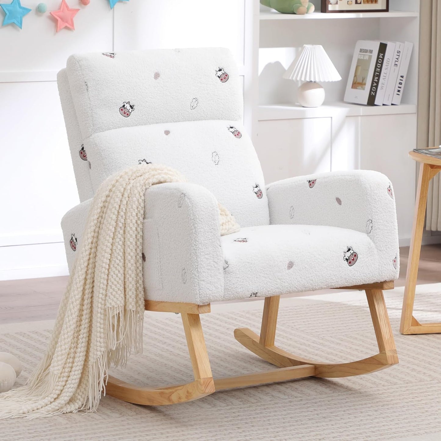 HCHAIRH Rocking Chair Nursery, Upholstered Fabricr Nursing Rocking Chairs with Soft High Back, Modern Nursery Glider Rocker for Mom Living Room, Bedroom, Camel