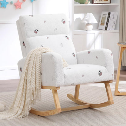 HCHAIRH Rocking Chair Nursery, Upholstered Fabricr Nursing Rocking Chairs with Soft High Back, Modern Nursery Glider Rocker for Mom Living Room, Bedroom, Camel