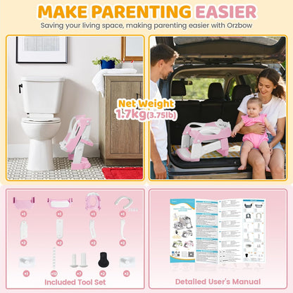 Orzbow Potty Training Seat | Upgrade Toddler Potty Training Toilet with Step Stool, 2-in-1 Stability Toilet Seat for Boys Girls | with Splash Guard, Anti-Slip Pad, Ladder, and Height Adjustable, Pink