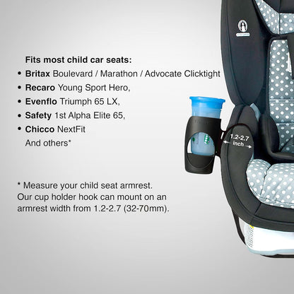 Child Cup Holder for Convertible Car Seats - Compatible with Britax ClickTight Marathon, Boulevard, Advocate Car Seats – Black