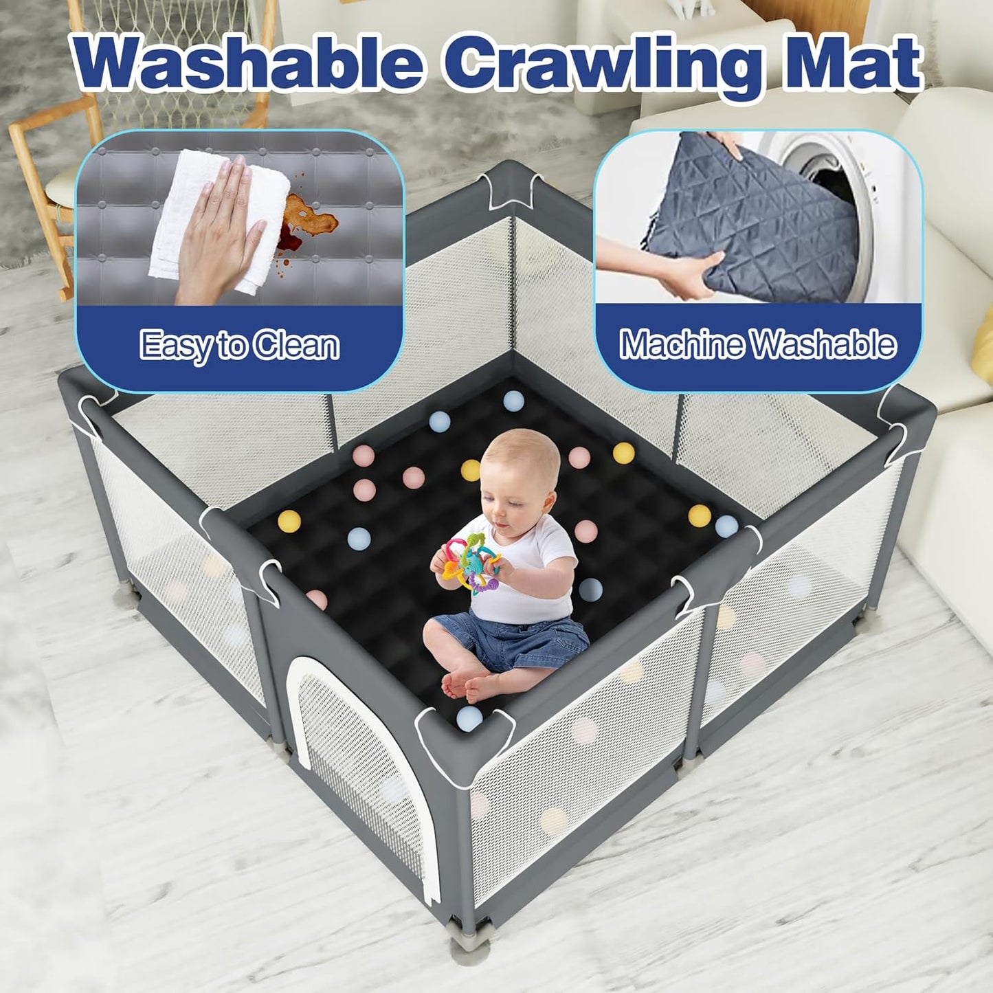 Grobeybees Playpen for Babies and Toddlers, Small Baby Playpen, Playard with Bag, Indoor & Outdoor Play Pen, Sturdy Safety Baby Play Yard with Soft Breathable Mesh(Black, 36x36 inches)