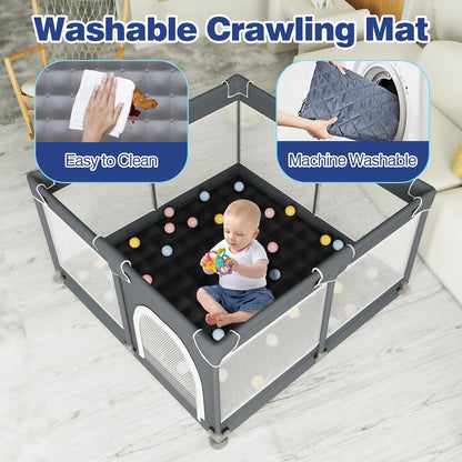 Grobeybees Playpen for Babies and Toddlers, Small Baby Playpen, Playard with Bag, Indoor & Outdoor Play Pen, Sturdy Safety Baby Play Yard with Soft Breathable Mesh(Black, 36x36 inches)