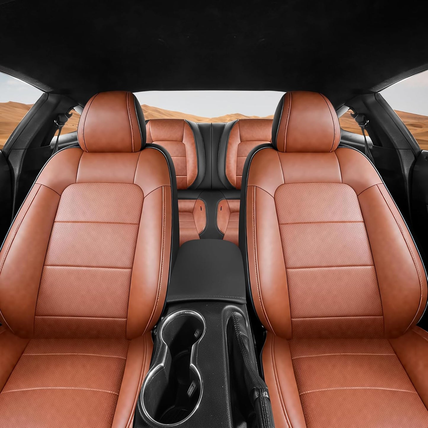 Custom Fit Ford Mustang Convertible Seat Cover 2015 2016 2017 2018 2019 2020 2021 2022 2023 2024 2025 2026, Faux Leather Car Seat Cover Full Set (Convertible-Red+Balck)