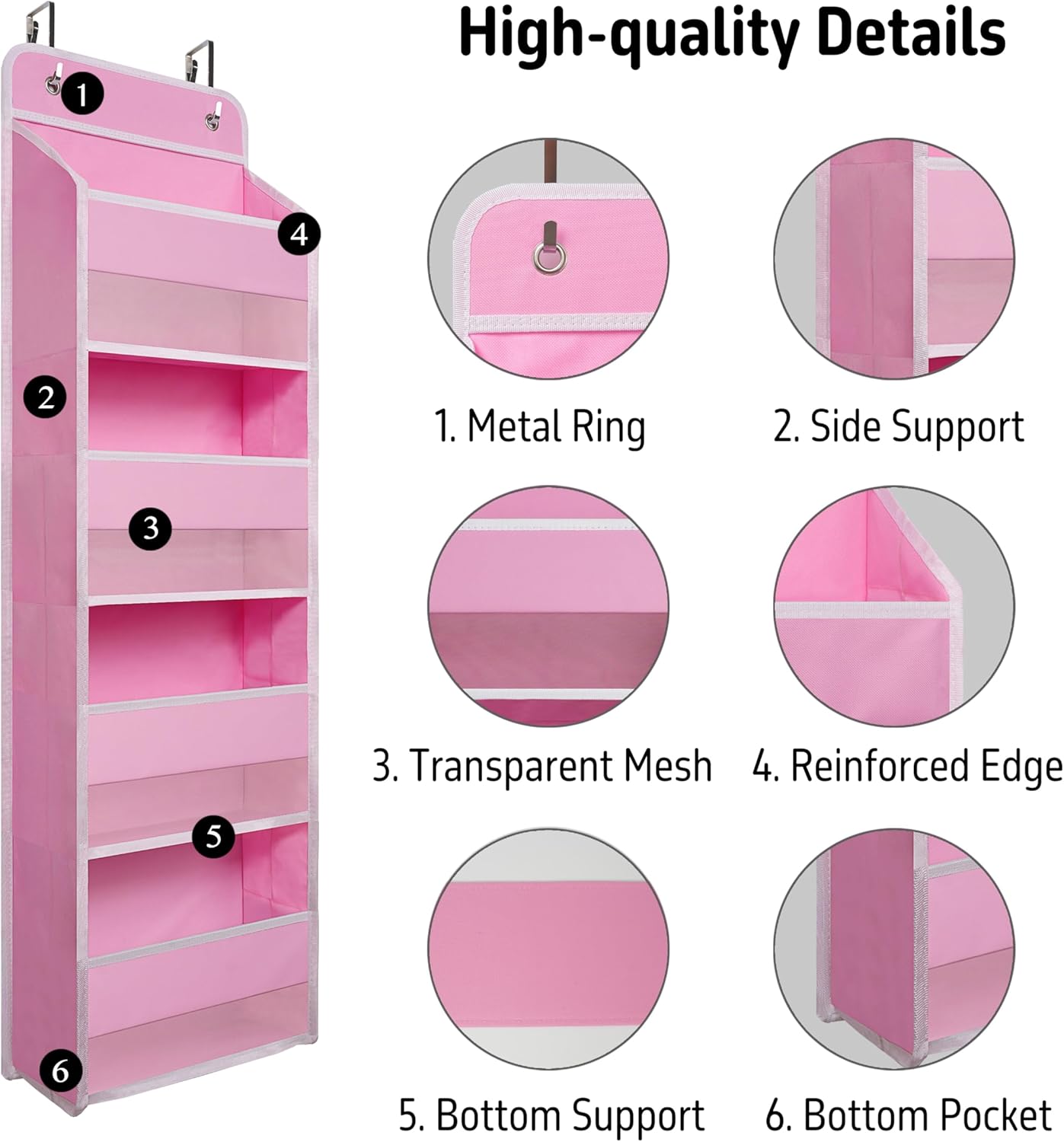 Giraffe Creation Over Door Organizer with 4 Large Capacity Pockets, Hanging Organizer Storage for Closet Bathroom Nursery Bedroom Dorm, Toys Cosmetics Sundries and Baby Essentials, Pink