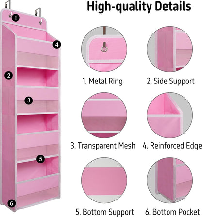 Giraffe Creation Over Door Organizer with 4 Large Capacity Pockets, Hanging Organizer Storage for Closet Bathroom Nursery Bedroom Dorm, Toys Cosmetics Sundries and Baby Essentials, Pink