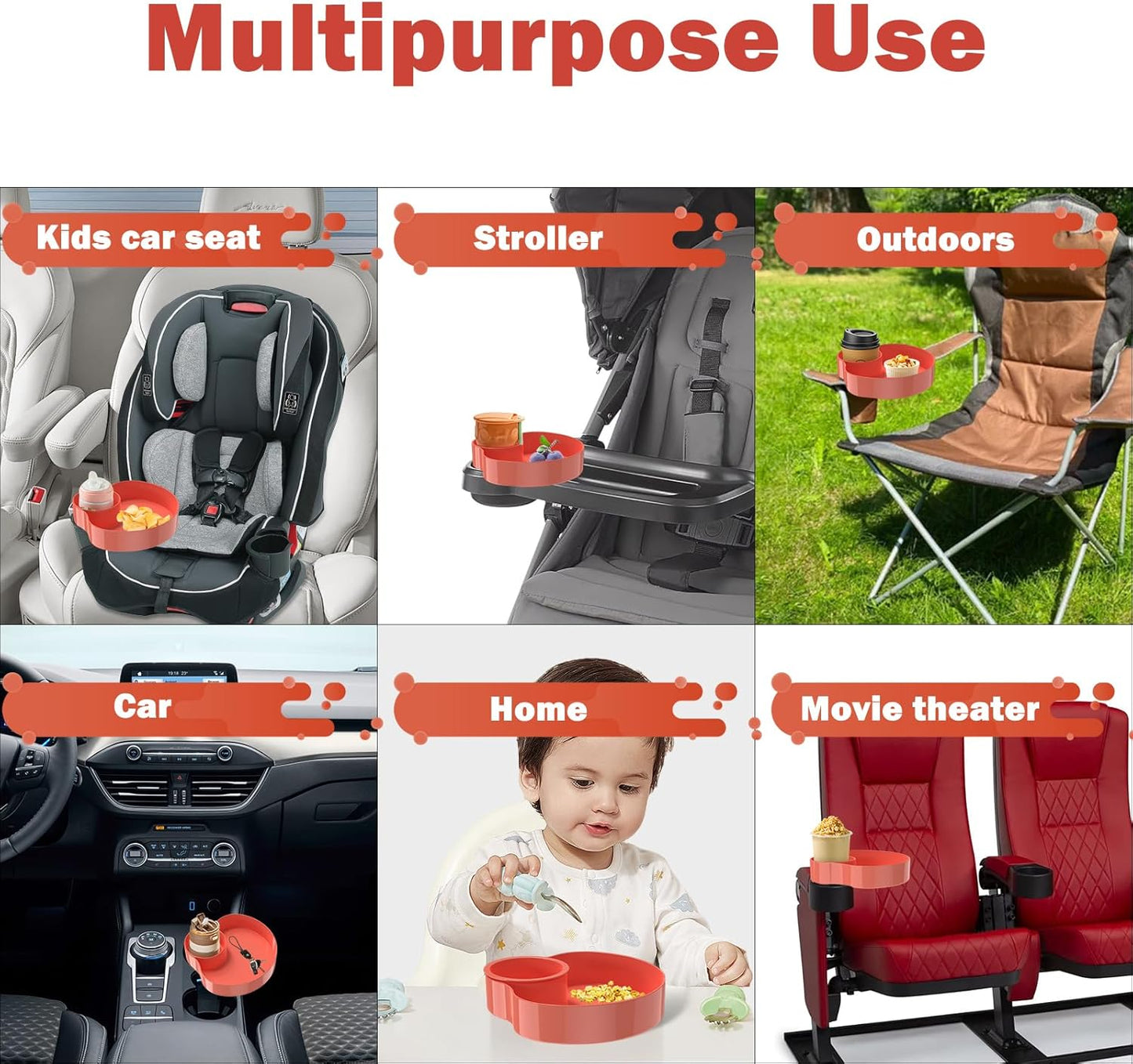 [2 Packs] Kids Car Seat Tray, Travel Tray with Cup Holder for Toddler Baby, Kids Car Seat Food Snack Organizer for Road Trip, Stroller snack Organizer Travel Must Haves Toddler Must Haves (Black)