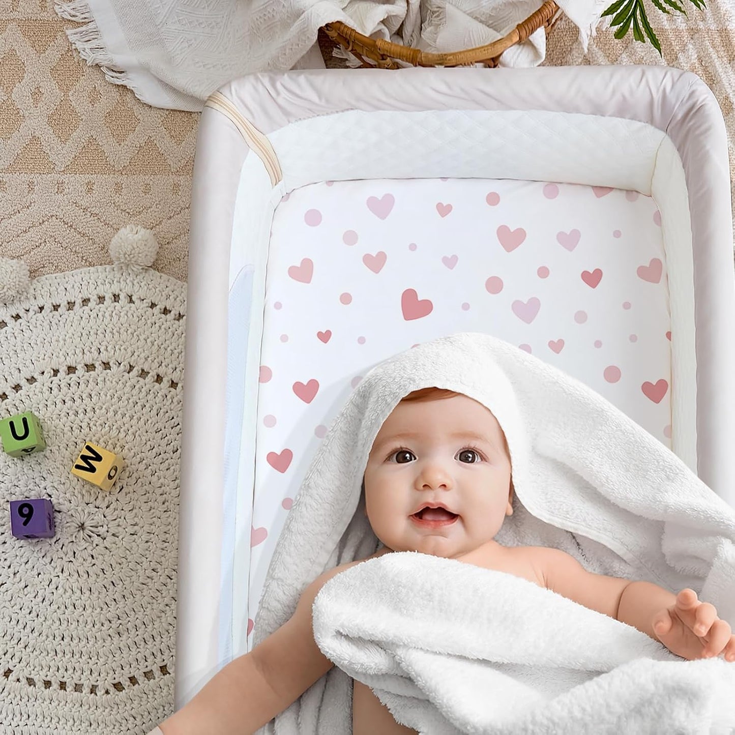4 Pack Bedside Bassinet Sheets - 33"x20" Bassinet Sheets for Baby Delight, Angelbliss, Maxi-COSI & Most Regular Size Bedside Sleeper | Ultra Soft & Skin Friendly Bassinet Fitted Sheet for Girls