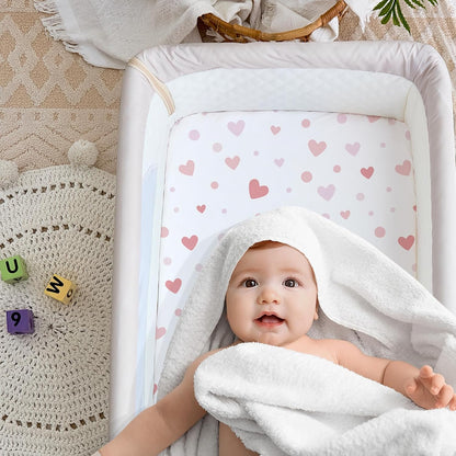 4 Pack Bedside Bassinet Sheets - 33"x20" Bassinet Sheets for Baby Delight, Angelbliss, Maxi-COSI & Most Regular Size Bedside Sleeper | Ultra Soft & Skin Friendly Bassinet Fitted Sheet for Girls