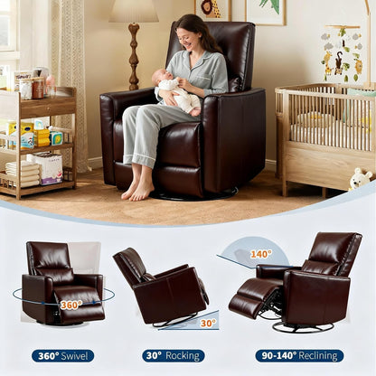 IDEALHOUSE Swivel Rocking Nursery Recliner Chair Rocker Recliner Glider Deep Seat PU Leather Sofa Chair with high Backrest for Nursery, Living Room, Bedroom & Home Movie Theater (Chocolate)