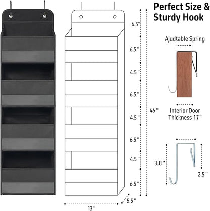 Giraffe Creation Over Door Organizer with 4 Large Capacity Pockets, Heavy Duty Hanging Organizer Storage for Closet Bathroom Nursery Bedroom Dorm, Toys Cosmetics Sundries and Baby Essentials, Black