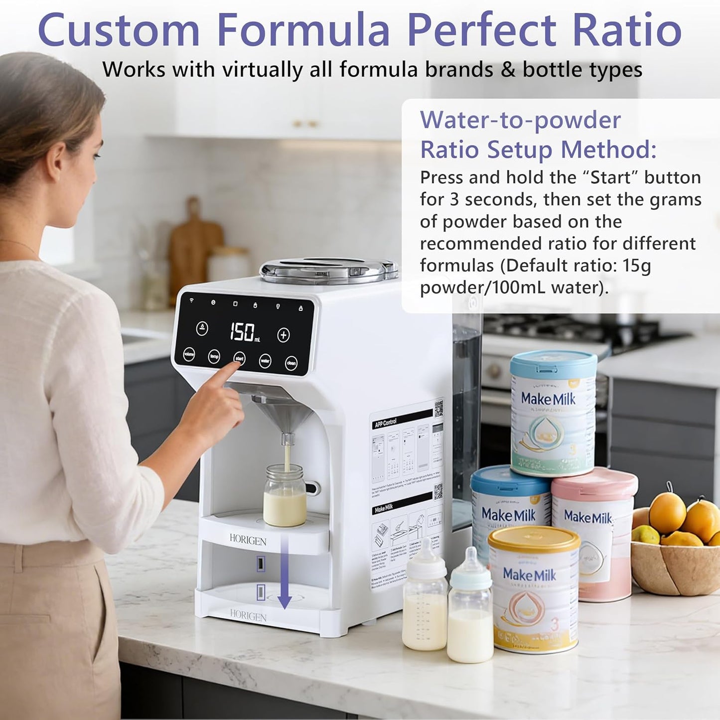Horigen Baby Formula Dispenser Formula Maker - Advanced WiFi Bottle Maker Formula Machine with Automatic Mix & Clean, Instant Warm Water, Fast Milk Make with Accurate Dispensing & Temperature Control
