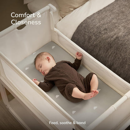 SnuzPod 5 Bedside Bassinet for Baby - Newborn Bed with Zip Down Breathable Windows, Rocking Bedside Sleeper with Lift-Off Bassinet, Portable 3-in-1 Baby Cradle with Wheels & Mattress, Natural