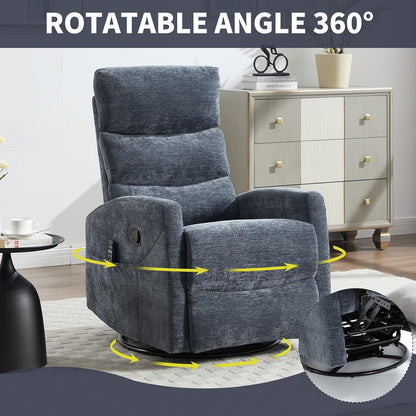 Massage Chair Recliner with Heat, Swivel Rocking Chair Recliner with High Back, Manual Nursery Recliners for Adults,Small Recliner Chair for Small Spaces, Living Room Bedroom, Fabric (Blue Green)