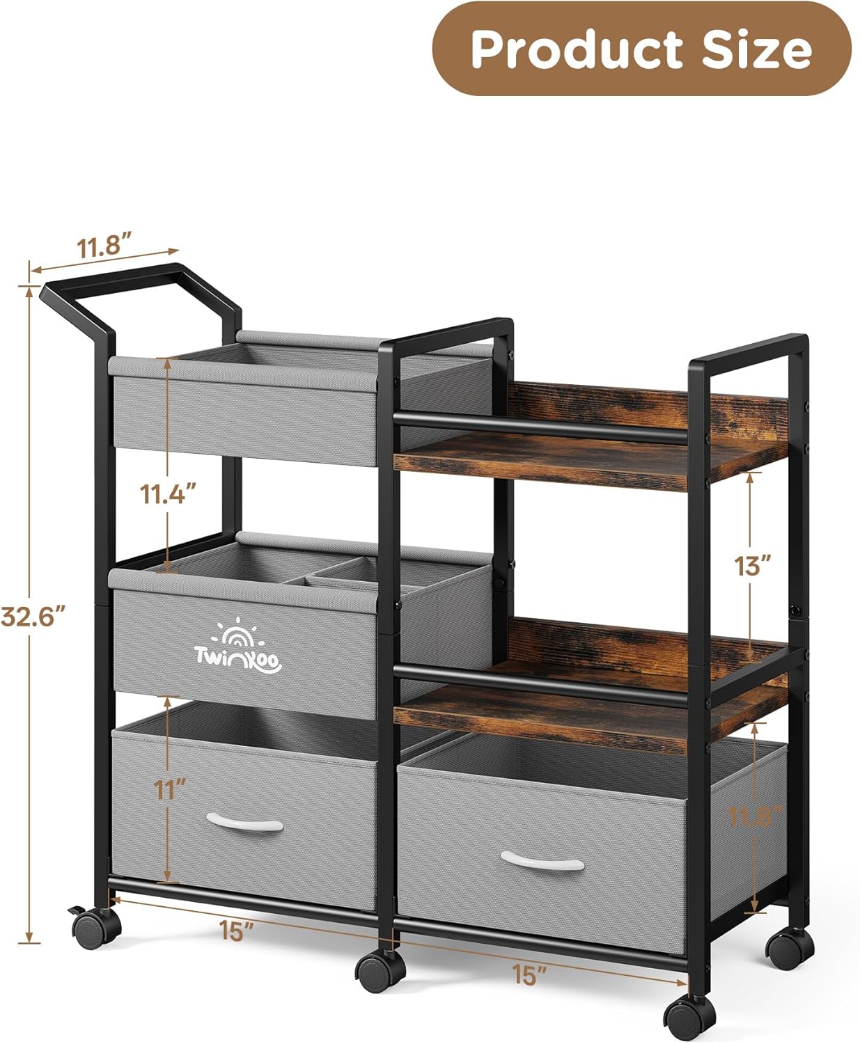 Twinkoo 2-in-1 Baby Diaper Caddy Organizer, 3 Tier Rolling Storage Cart with Dividers and Drawers, Baby Essentials for Nursery Storage, Mobile Utility Cart with Wheels Large Capacity Easy to Assemble