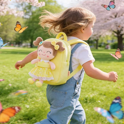 Gloveleya Back to School Gifts for Girls Kids Backpack Toddler Girls Backpacks with Soft Plush Spring Girl Doll Toys Yellow