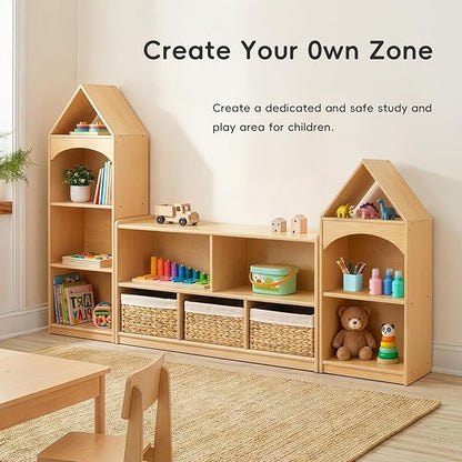 OOOK Montessori Shelf 5-Section Wooden Storage Cabinet, 2-Shelf Toy Organizers and Storage, Kids Classroom Organizer, Playroom, Daycare and Preschool