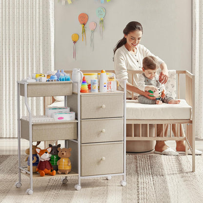Modanais Baby Diaper Caddy Organizer Cart - 3 Tier Rolling Cart with Dividers and Drawers, Easy To Assemble, Mobile Utility Cart with Wheels for Nursery, Bedroom, Changing Table & Crib