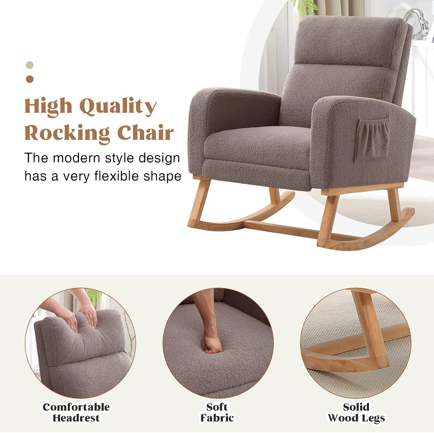 HCHAIRH Rocking Chair Nursery, Nursing Rocking Chairs with Foot Rest for Mom Nursery, Glider Rocker Chair with Footrest and High Backrest for Living Room, Bedroom, Beige