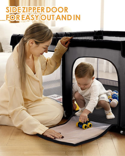 Baby Playpen with Mat, 71" x 59" Extra Large Play Yard for Babies and Toddlers, Baby Fence with Soft Thick Play Mat, Indoor Safety Activity Center for Infants, Easy to Assemble and Clean（Gray）