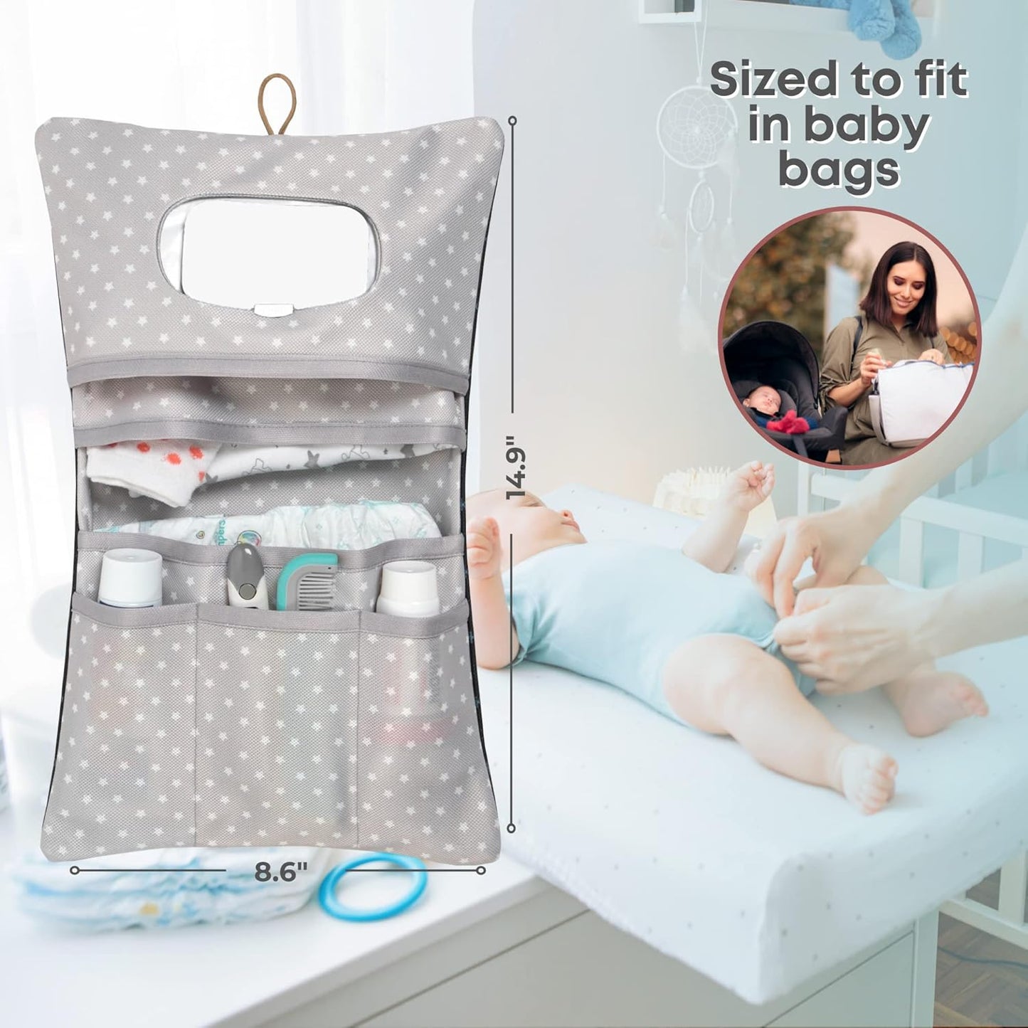 HAMUR Baby Diaper Bag Organizer – Travel-Friendly, Compact & Foldable | Stroller Pouch for Newborn Essentials – Must-Have for Boys & Girls (Leaves)