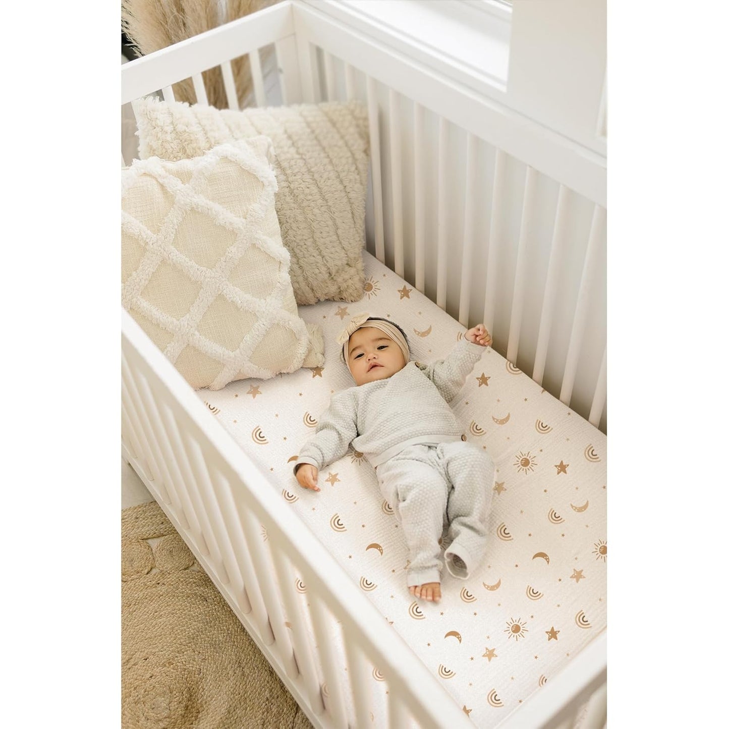 Konssy Muslin Mini Crib Sheets, 100% Soft Cotton Pack and Play Sheets for Pack N Play Mattress, Playard Baby Crib Sheets for Baby Girls (Floral, Pink)