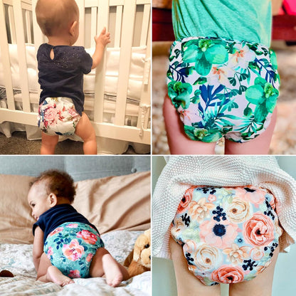 Mama Koala 3.0 Pocket Cloth Diapers for Babies with AWJ Lining, 6 Pack with 6 4-Layer Natural Cloth Diaper Inserts - Reusable and Washable Pocket Diapers(Hardworking Bees) - Colors B