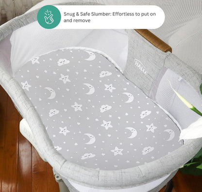 Bassinet Sheets for Papablic, CoZee, Cowiewie, Ezebaby, Nawahev Baby Bassinet Bedside Sleeper by TansyPanda, 3PC, 33x20, Ultra Soft, Breathable Snug Fit, Unisex Boys Girls, Gray White (Space Rockets)