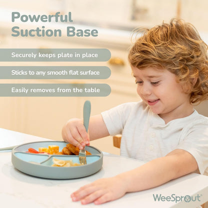 WeeSprout Toddler Plate with Suction Base – Two-Tone Baby Plate with Dividers, Food-Grade Silicone (Pastel Pink/Bright Hot Pink)