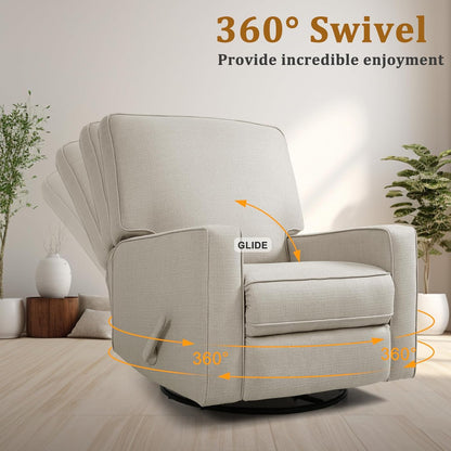 Swivel Rocker Recliner Chair for Adults, High Back Fabric Recliner with Deep Seat, Manual Glider for Living Room & Nursery, Grey
