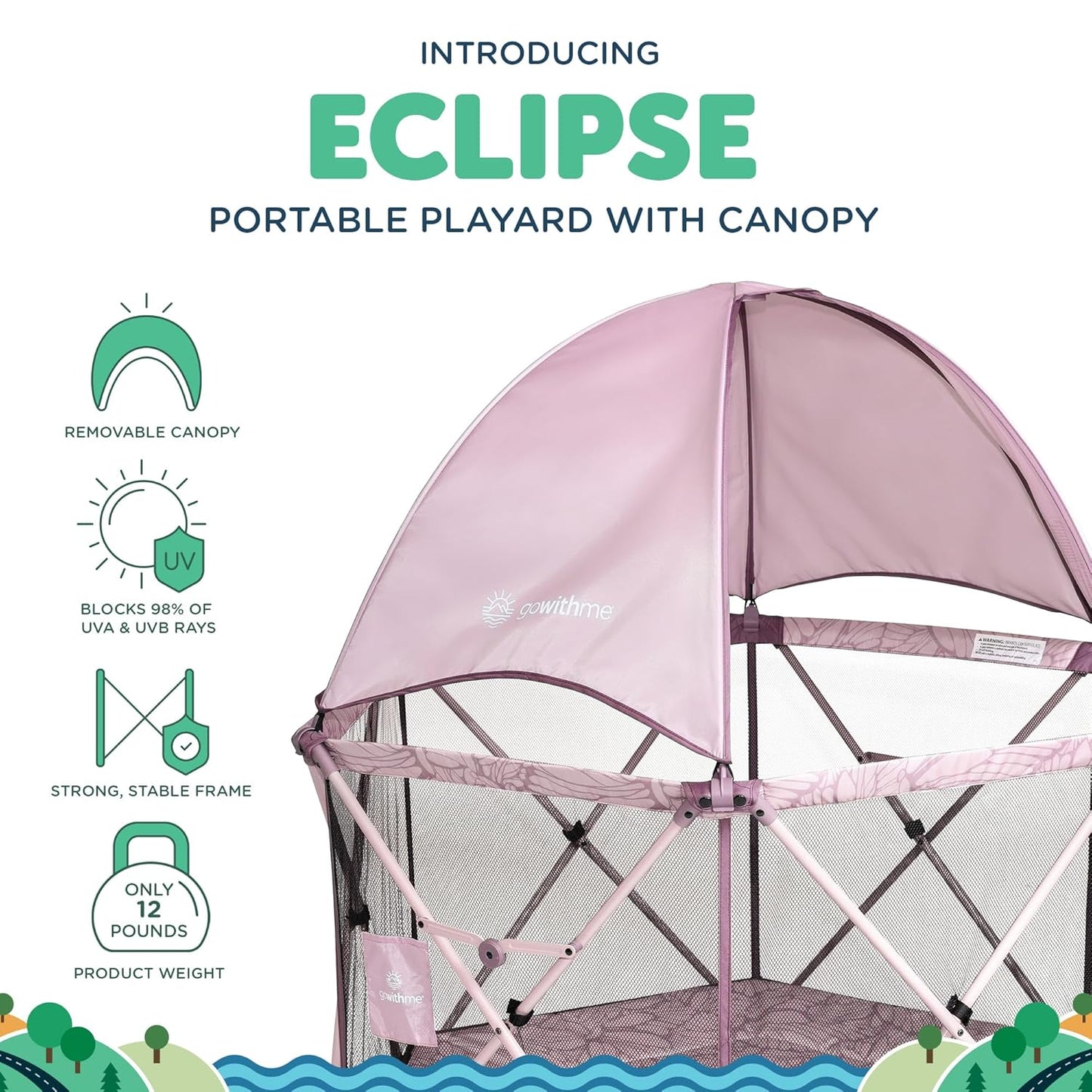 Baby Delight Go With Me Eclipse Mesh Portable Playard | Playpen | Sun Canopy | Indoor and Outdoor | Watercolor Stripe Base