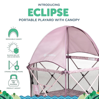 Baby Delight Go With Me Eclipse Mesh Portable Playard | Playpen | Sun Canopy | Indoor and Outdoor | Watercolor Stripe Base