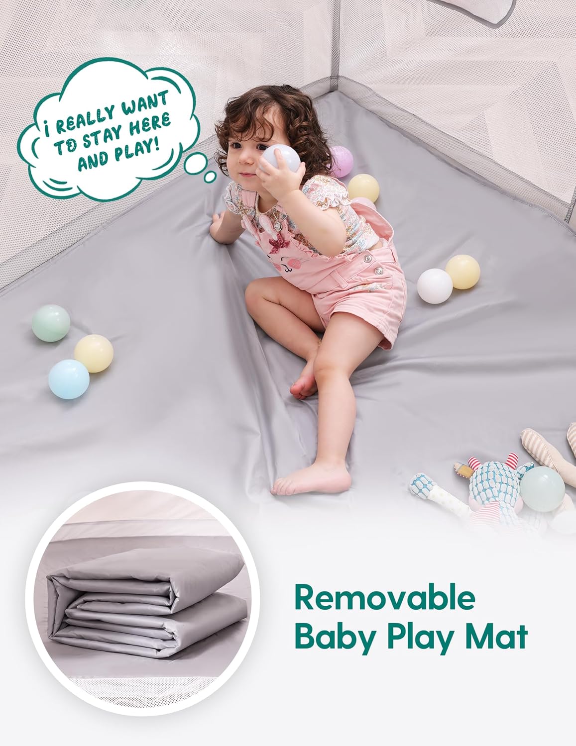 Babelio Foldable Baby Playpen 46" × 46", Portable Playard for Babies and Toddlers, Parents' Picks Awards Winner, No Assembly Required, Indoor & Outdoor Kids Safety Play Pen Area, Travel Fence, Grey