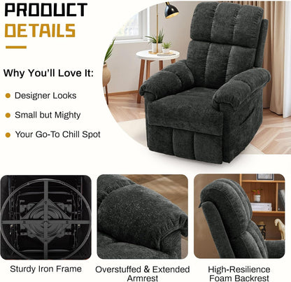 Korser Recliner Chair, Swivel Rocker Recliner Chair for Adults, Small Recliners for Small Spaces, Upholstered Manual Recliner with Side Pockets, Nursery Rocking Chair for Living Room, Chenille, Beige
