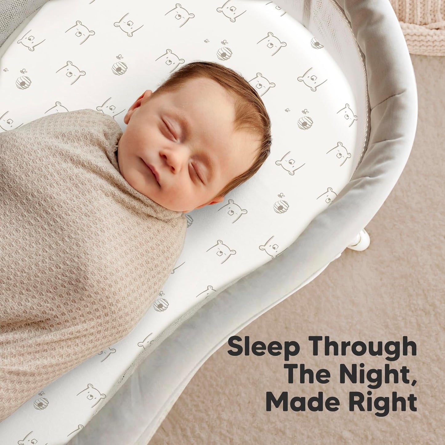 2-Pack Organic Bassinet Sheets for Girls, Boys - 100% Cotton Bassinet Mattress Sheets Compatible with Halo Bassinest Swivel Sleeper, Graco, Baby Delight, Chicco, Unisex Fitted Bassinet Sheets (Elly)