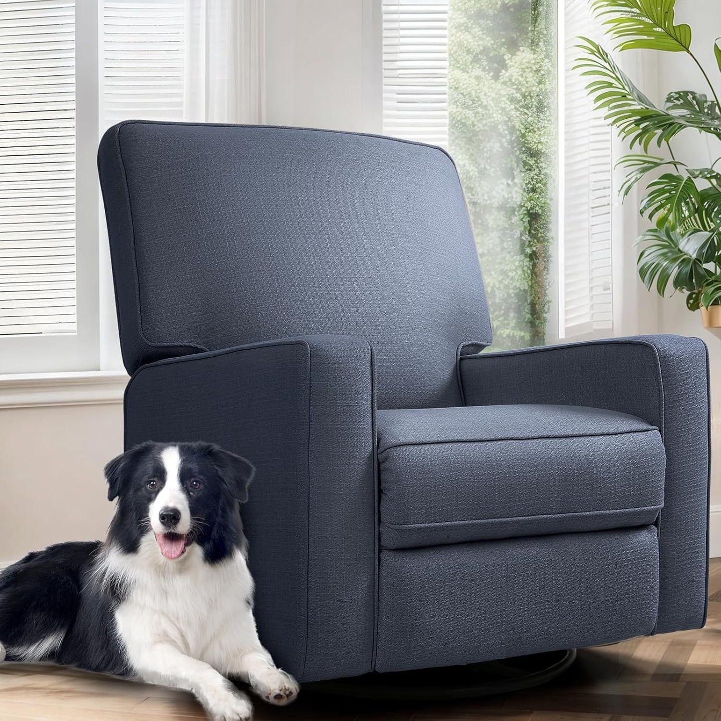 Swivel Rocker Recliner Chair for Adults, High Back Fabric Recliner with Deep Seat, Manual Glider for Living Room & Nursery, Grey